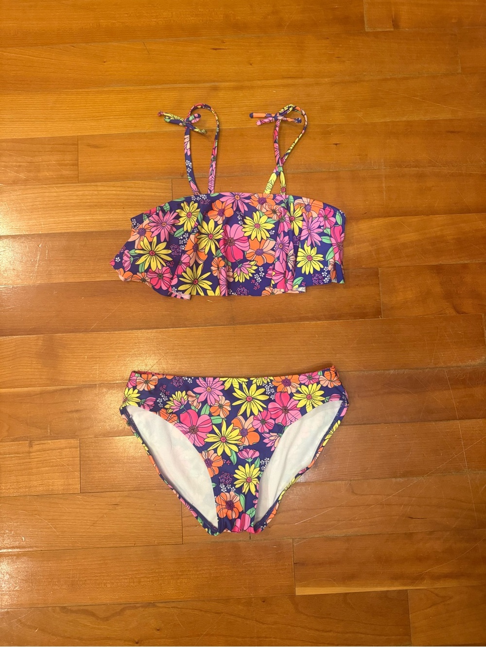 Cat & Jack Purple Floral Ruffle Two-Piece Bikini, size 10-12